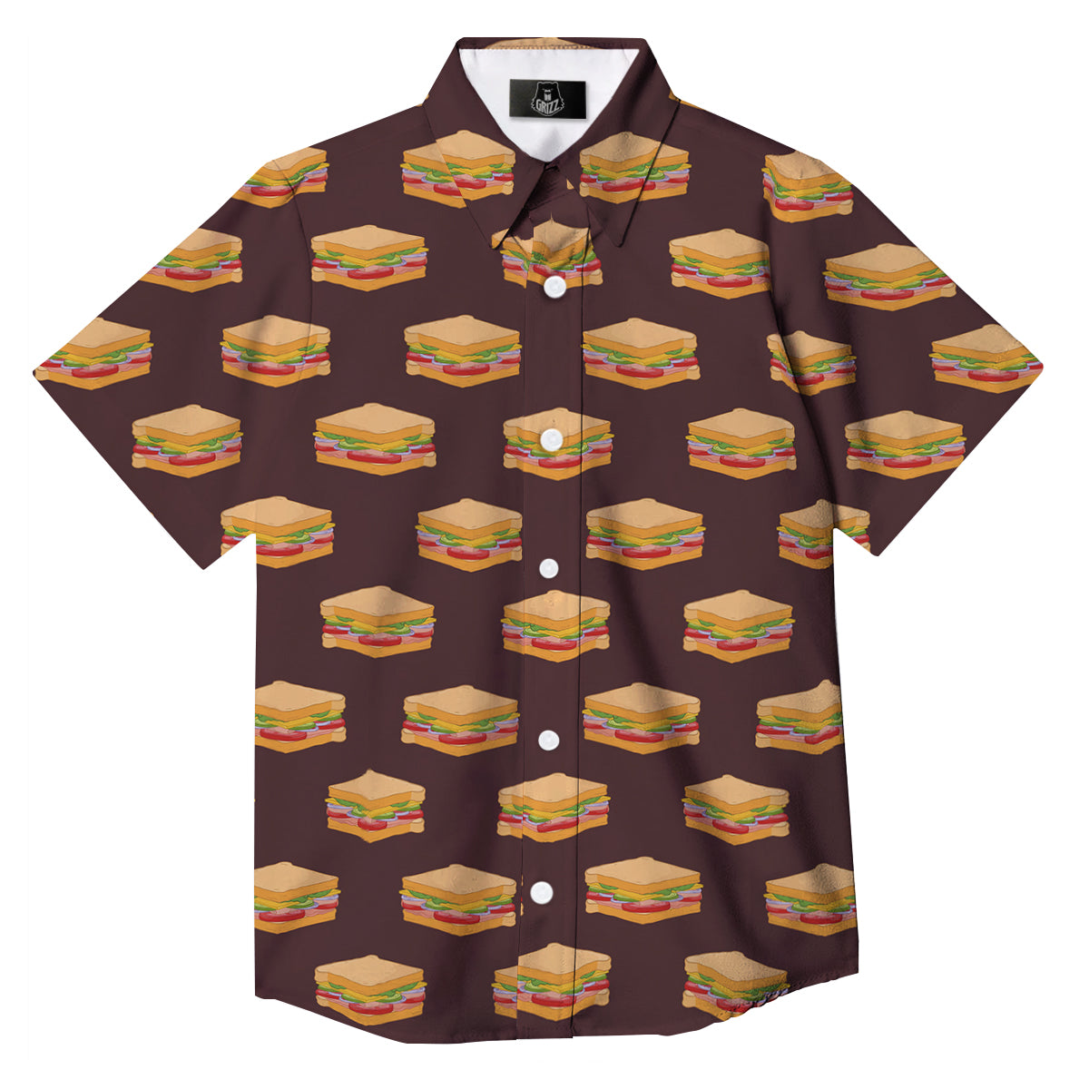 Brown Sandwich Print Pattern Button Up Shirt-grizzshop