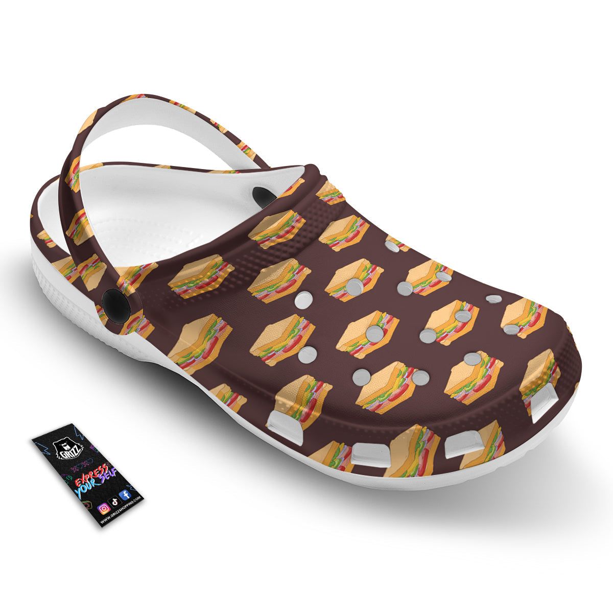 Brown Sandwich Print Pattern Clog-grizzshop