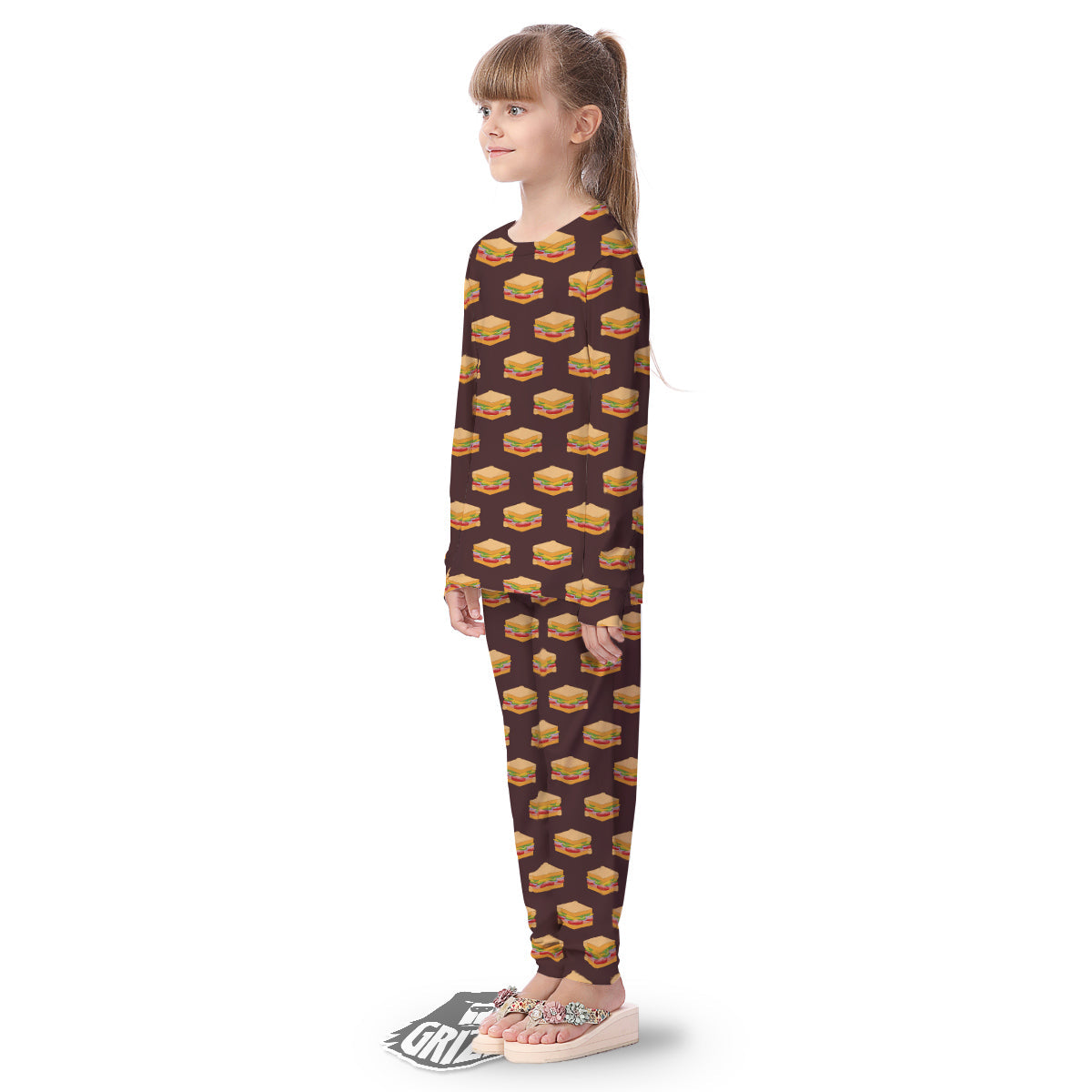 Brown Sandwich Print Pattern Kid's Pajamas-grizzshop