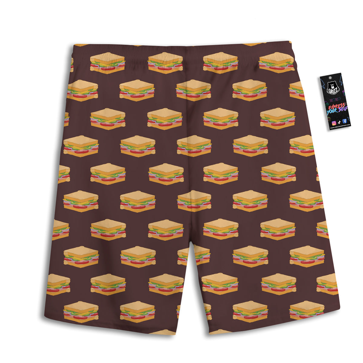 Brown Sandwich Print Pattern Men's Athletic Shorts