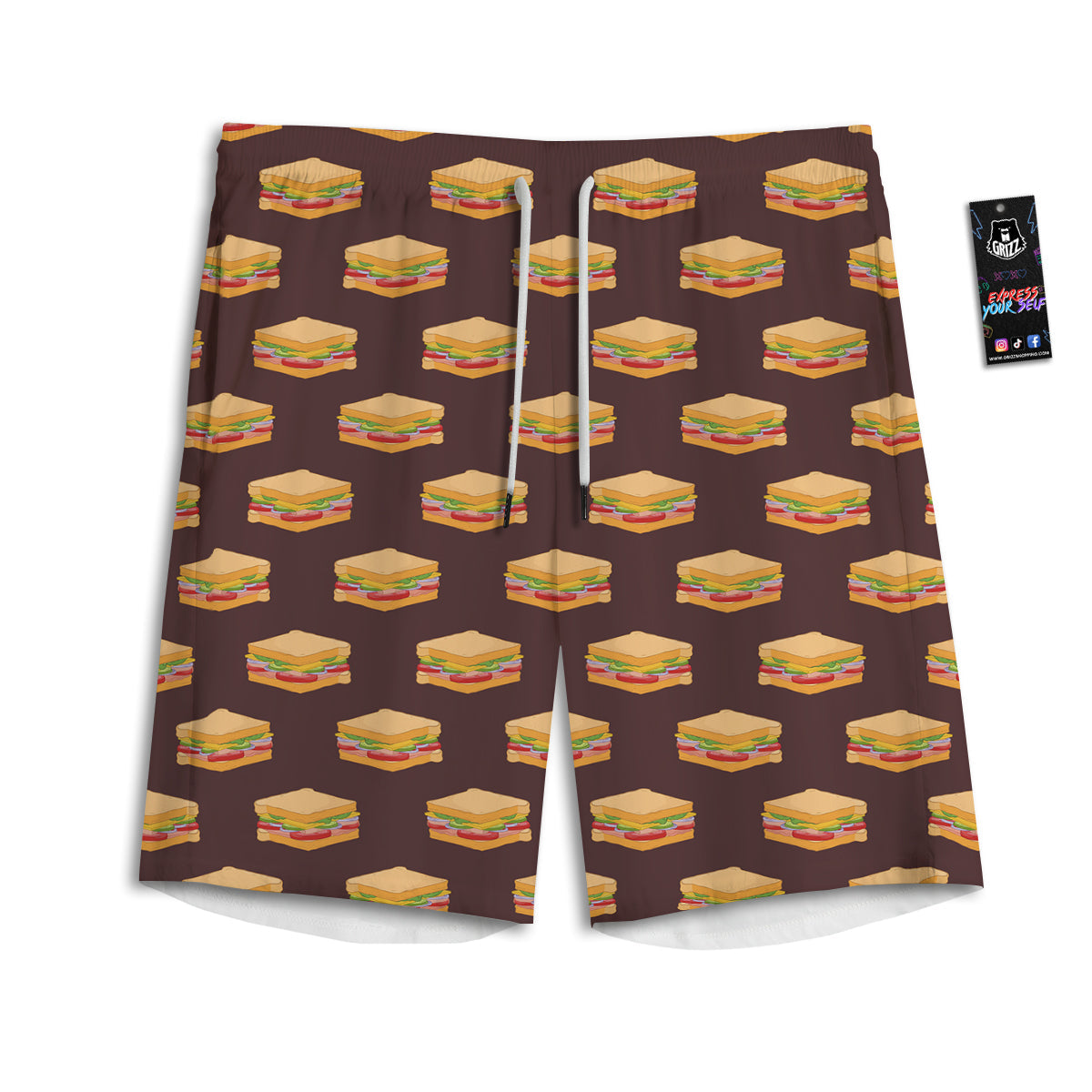 Brown Sandwich Print Pattern Men's Athletic Shorts