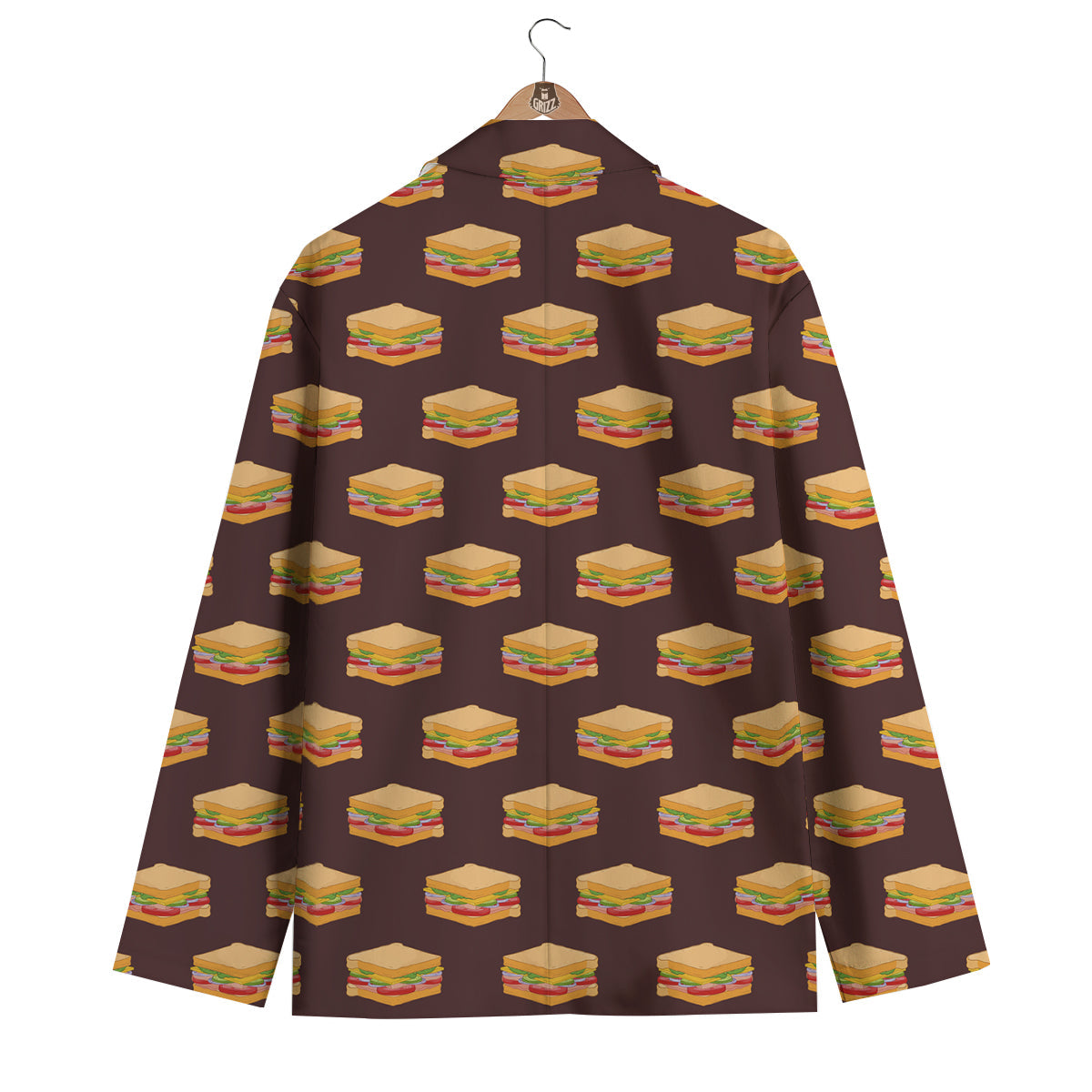 Brown Sandwich Print Pattern Men's Blazer-grizzshop