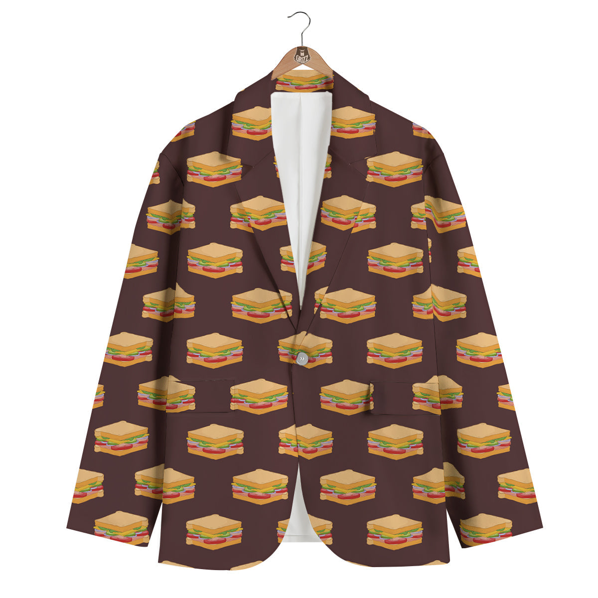 Brown Sandwich Print Pattern Men's Blazer-grizzshop
