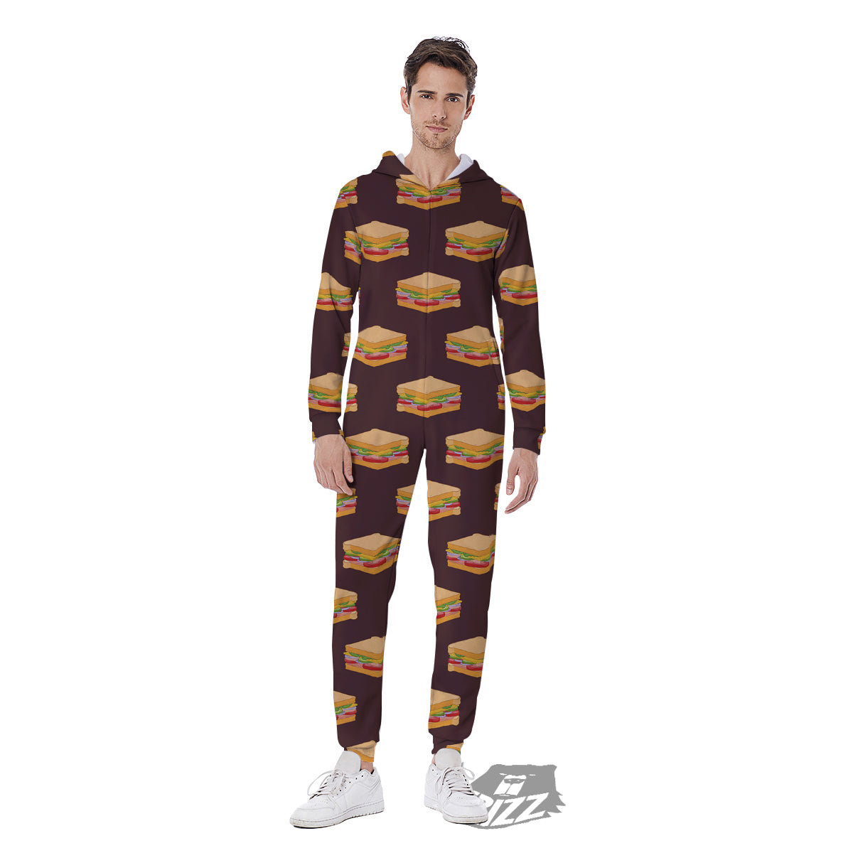 Brown Sandwich Print Pattern Men's Jumpsuit-grizzshop