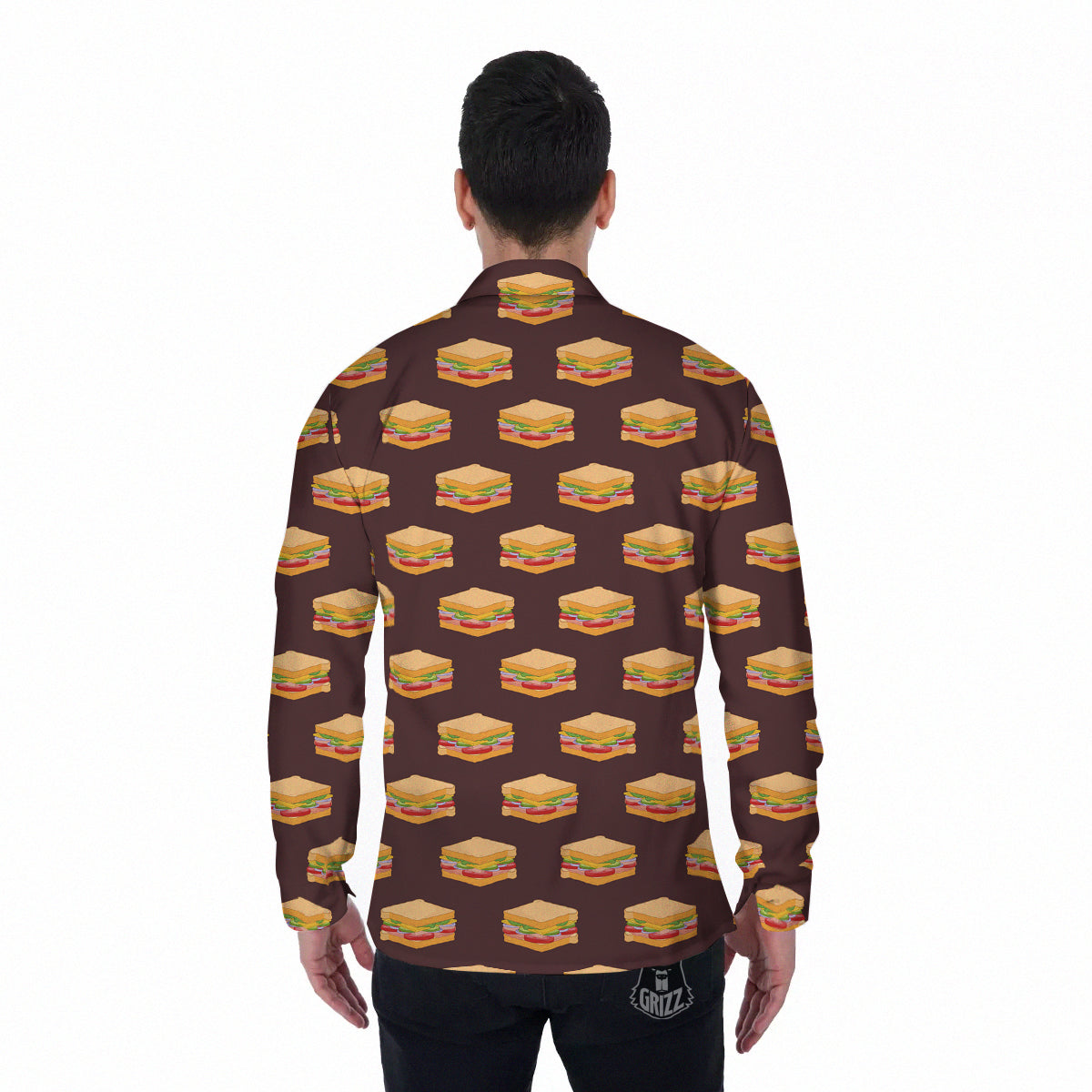 Brown Sandwich Print Pattern Men's Long Sleeve Shirts-grizzshop