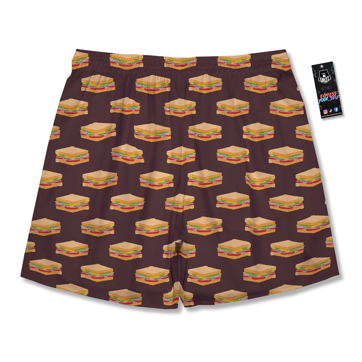 Brown Sandwich Print Pattern Men's Running Shorts-grizzshop