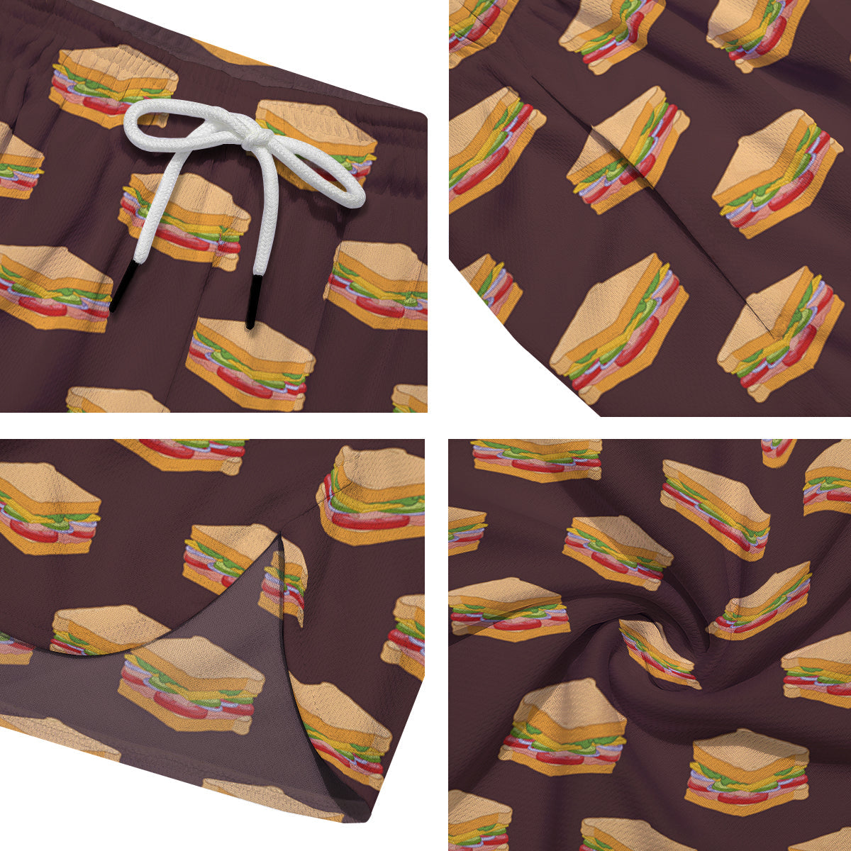 Brown Sandwich Print Pattern Men's Running Shorts-grizzshop