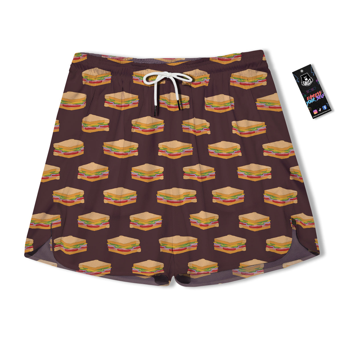 Brown Sandwich Print Pattern Men's Running Shorts-grizzshop