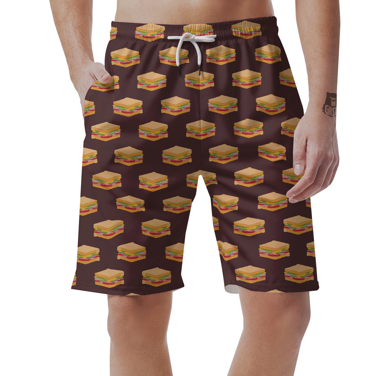 Brown Sandwich Print Pattern Men's Shorts-grizzshop