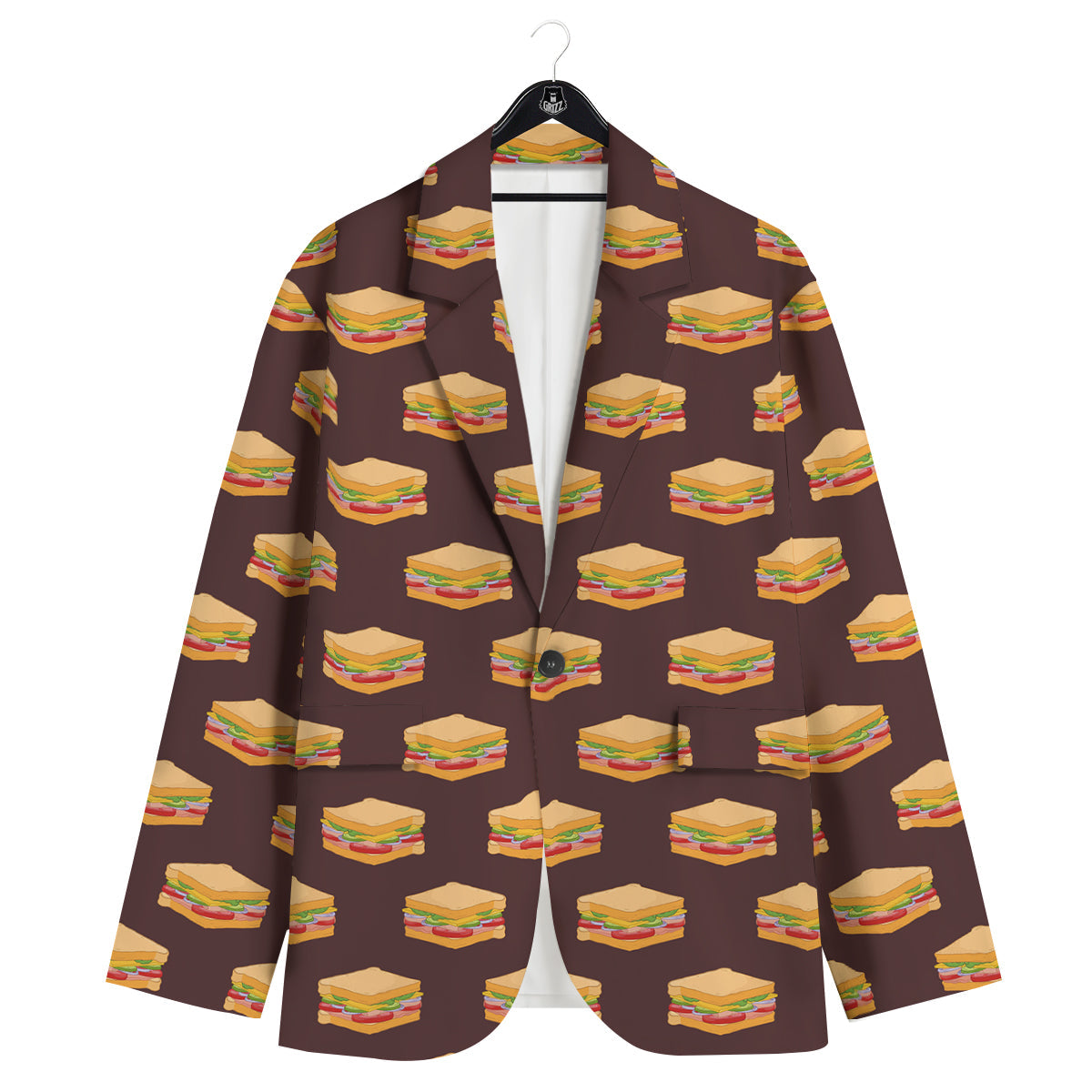 Brown Sandwich Print Pattern Men's Sport Coat-grizzshop