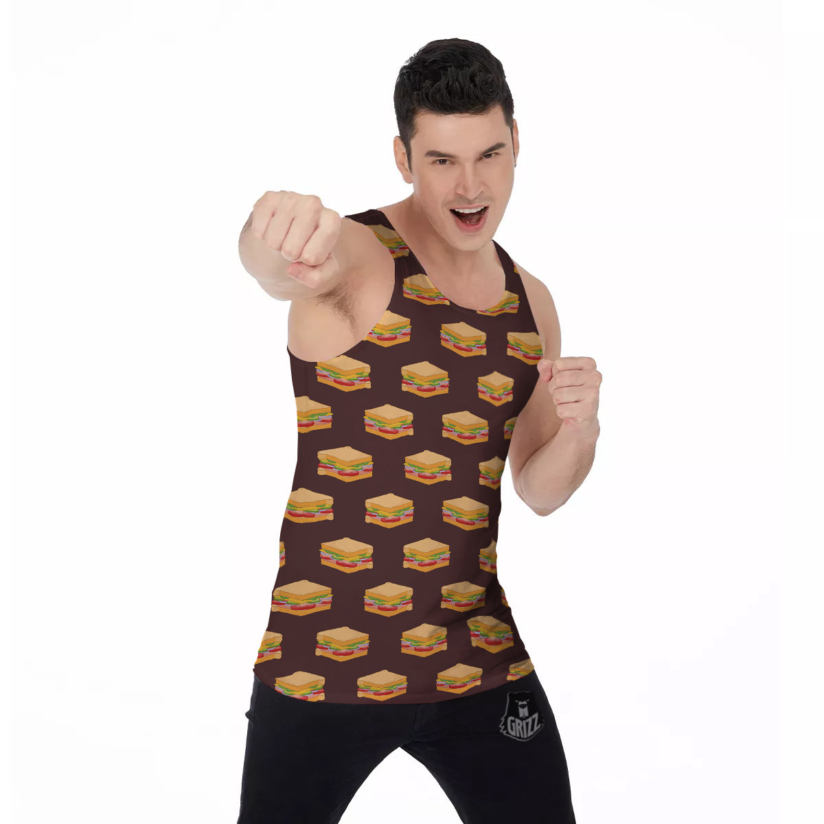 Brown Sandwich Print Pattern Men's Tank Top-grizzshop
