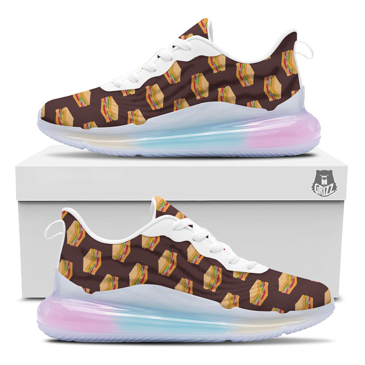 Brown Sandwich Print Pattern Running Sneakers-grizzshop
