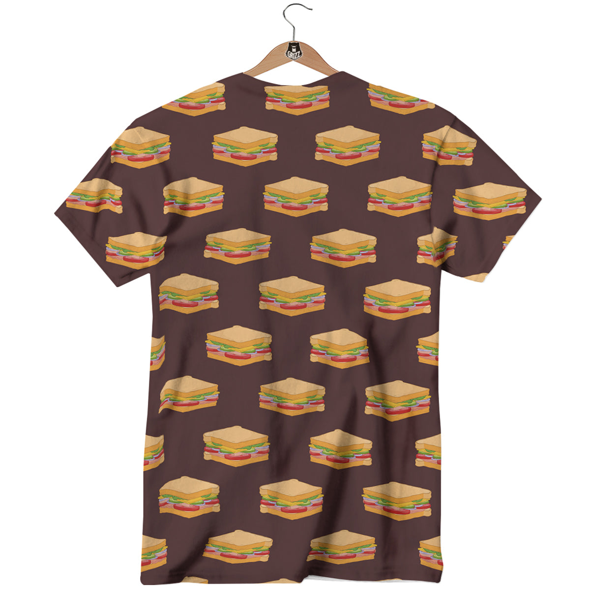 Brown Sandwich Print Pattern T-Shirt-grizzshop