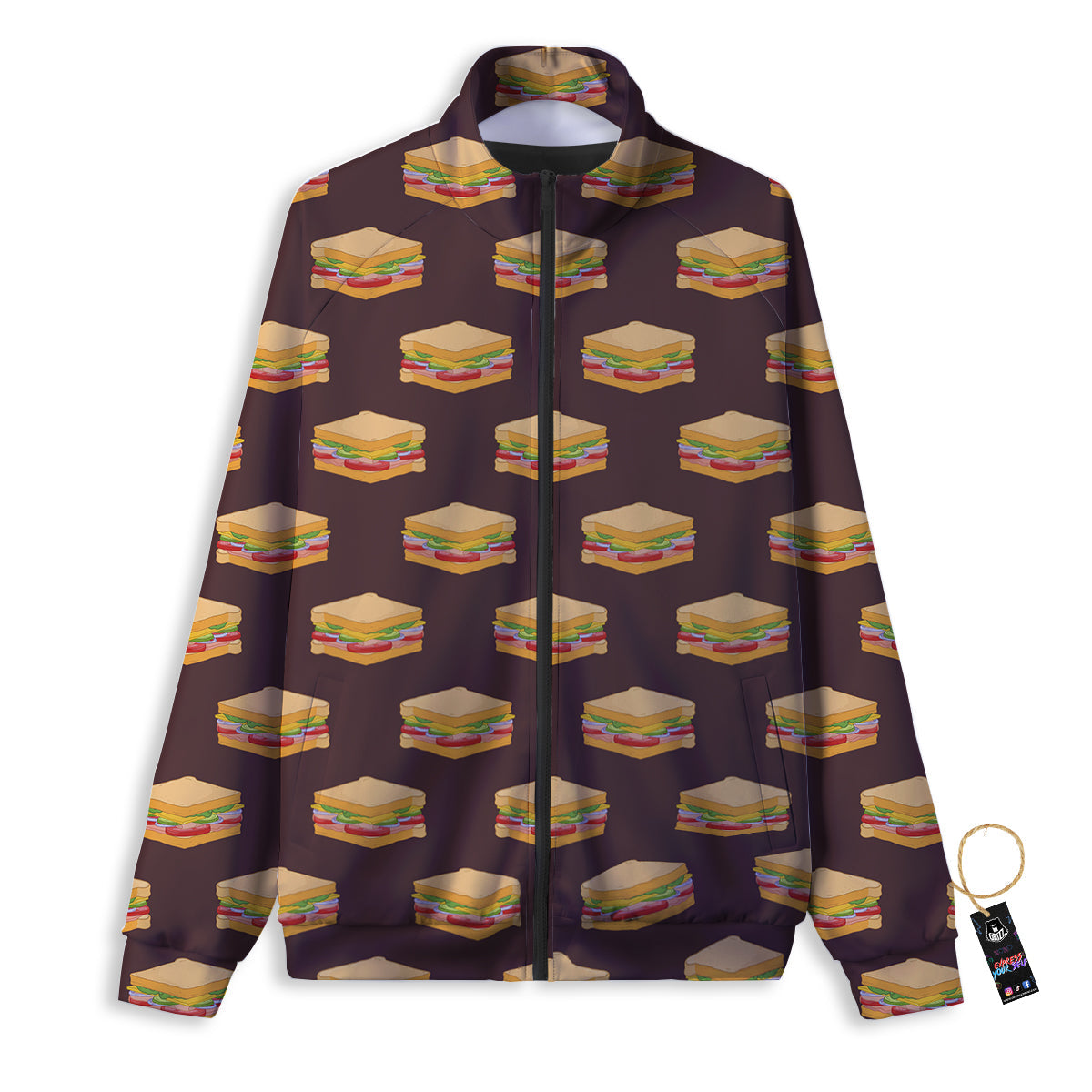 Brown Sandwich Print Pattern Track Jacket-grizzshop