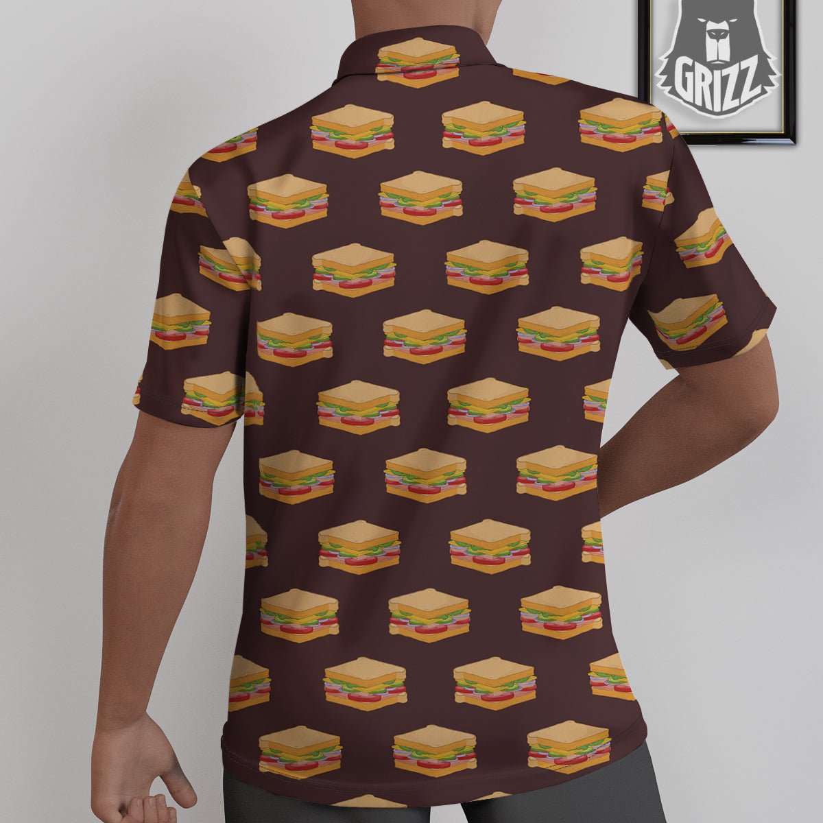 Brown Sandwich Print Pattern Untucked Shirts-grizzshop