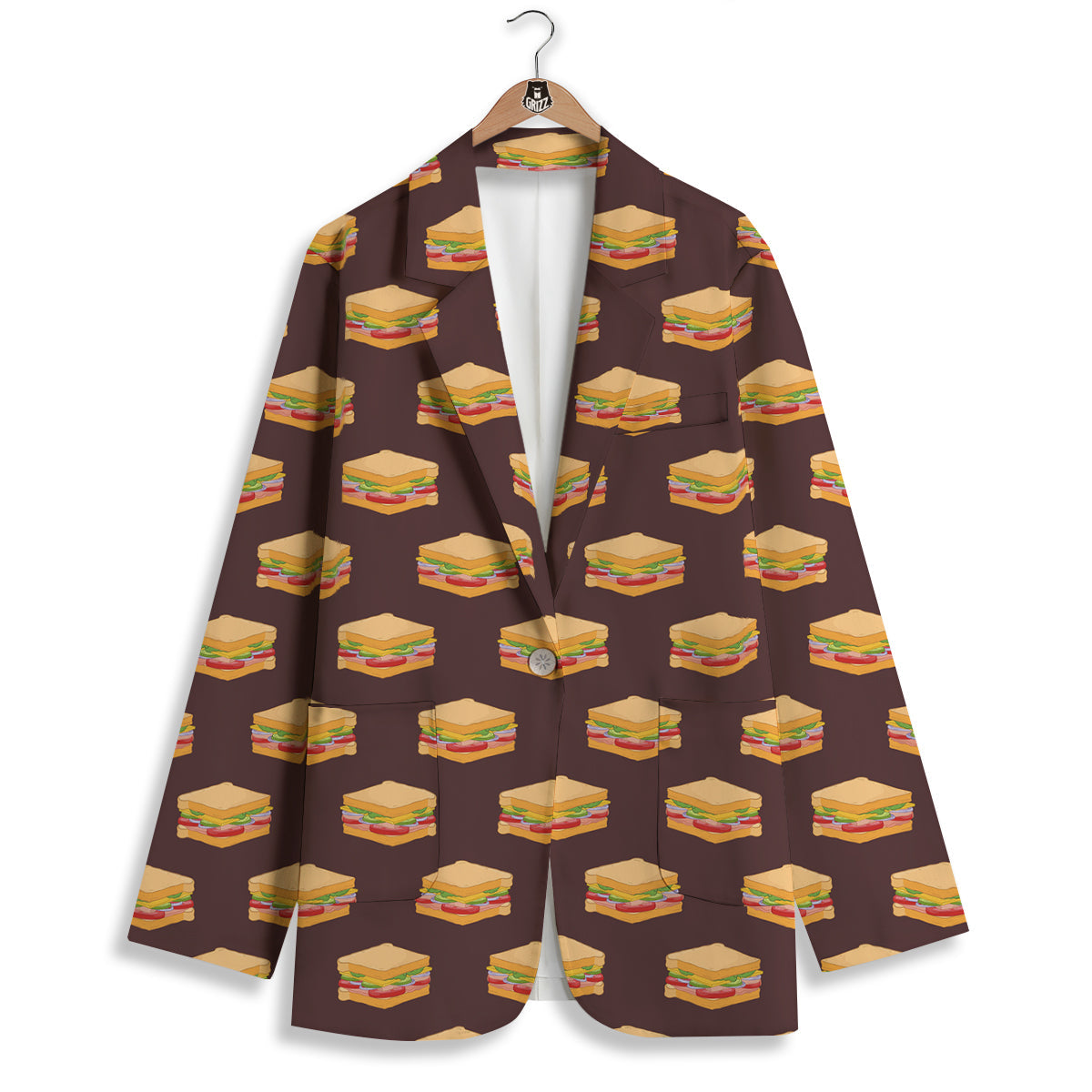 Brown Sandwich Print Pattern Women's Blazer-grizzshop