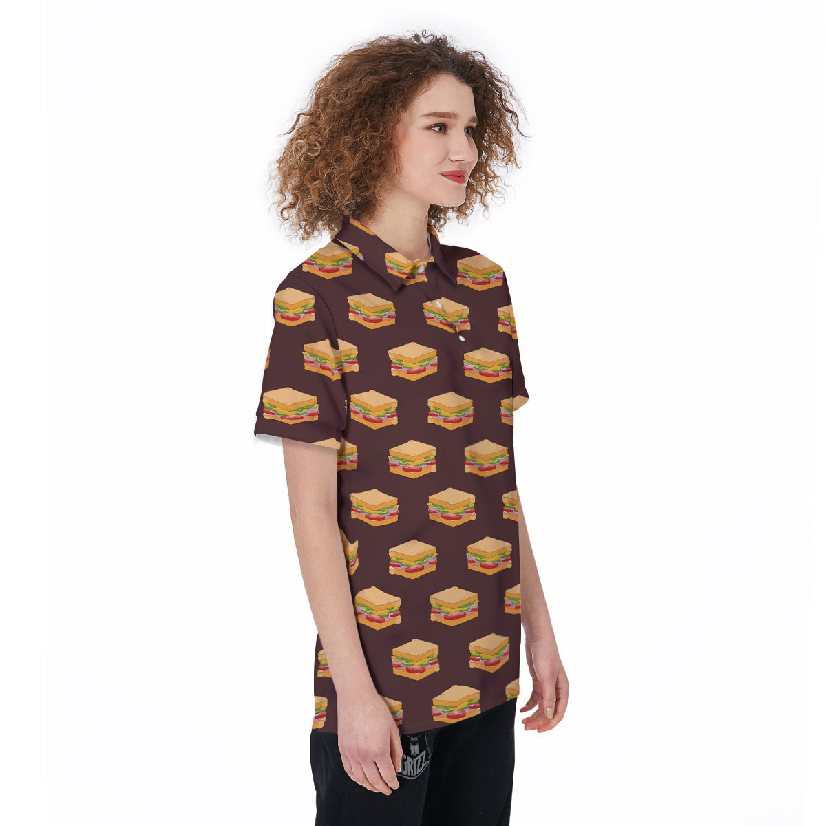 Brown Sandwich Print Pattern Women's Golf Shirts-grizzshop