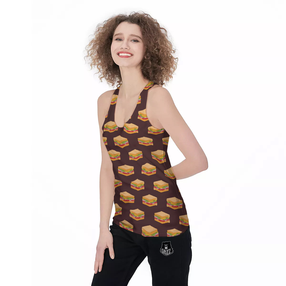 Brown Sandwich Print Pattern Women's Racerback Tank Top-grizzshop