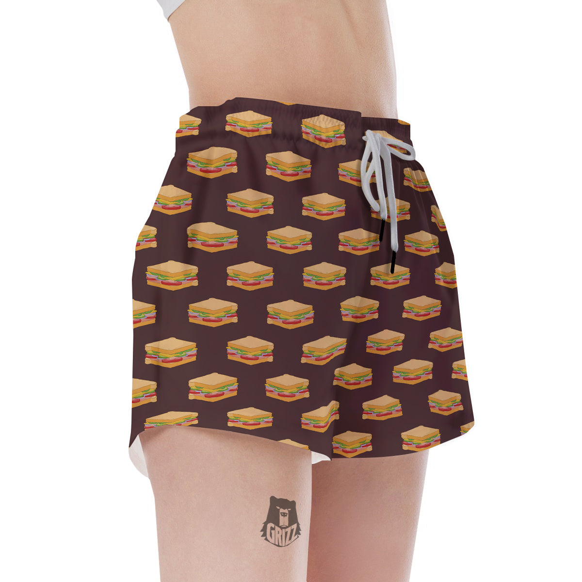 Brown Sandwich Print Pattern Women's Shorts-grizzshop