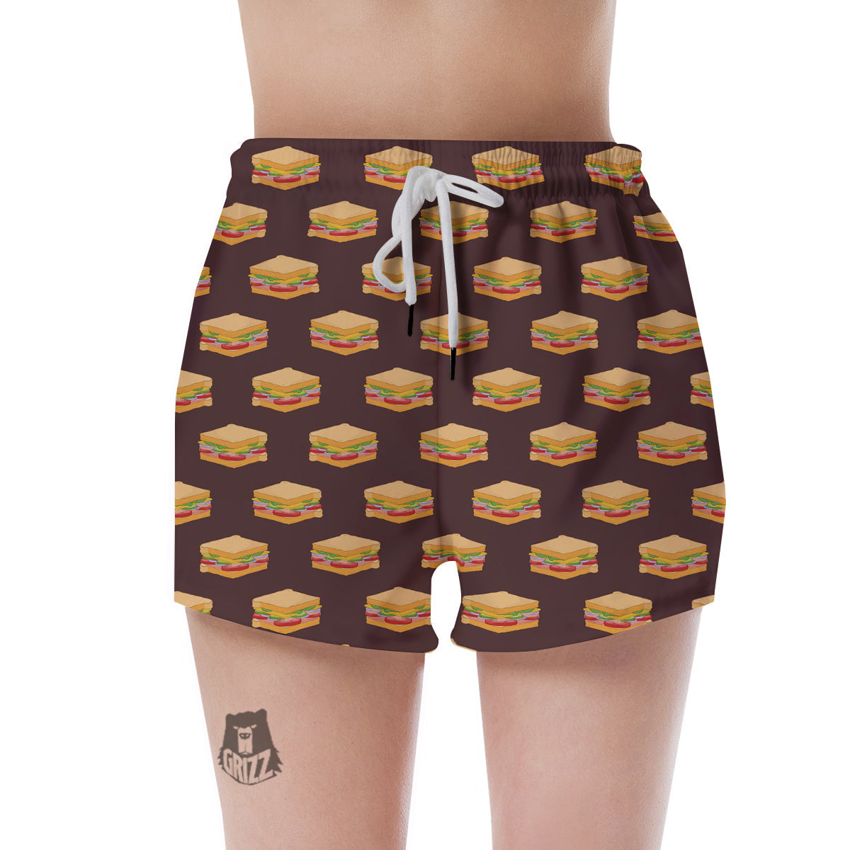 Brown Sandwich Print Pattern Women's Shorts-grizzshop