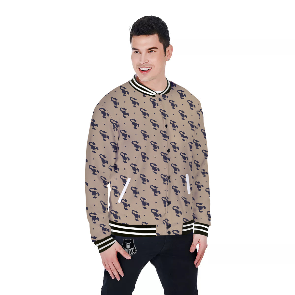 Brown Scorpion Print Pattern Baseball Jacket-grizzshop