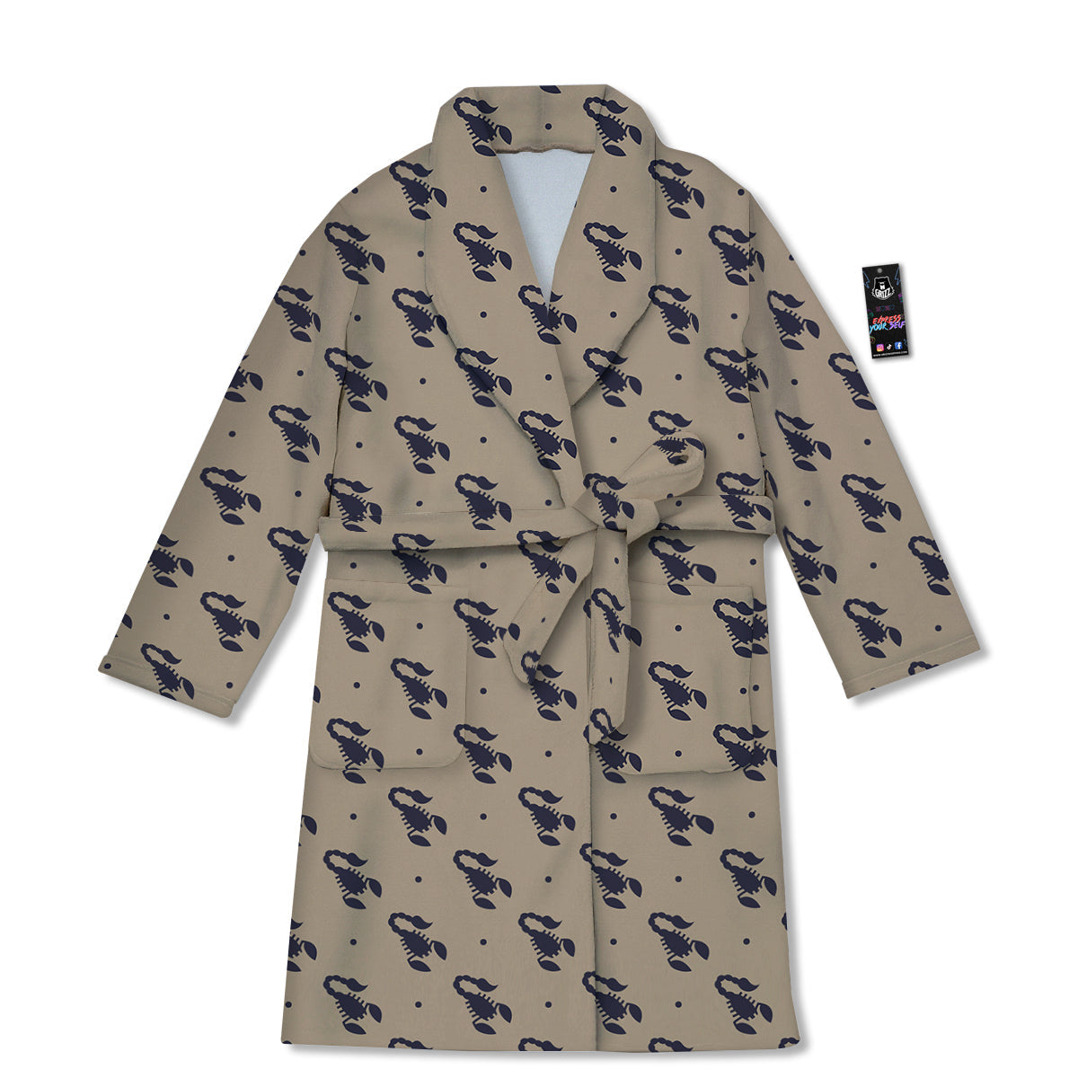 Brown Scorpion Print Pattern Bathrobe-grizzshop