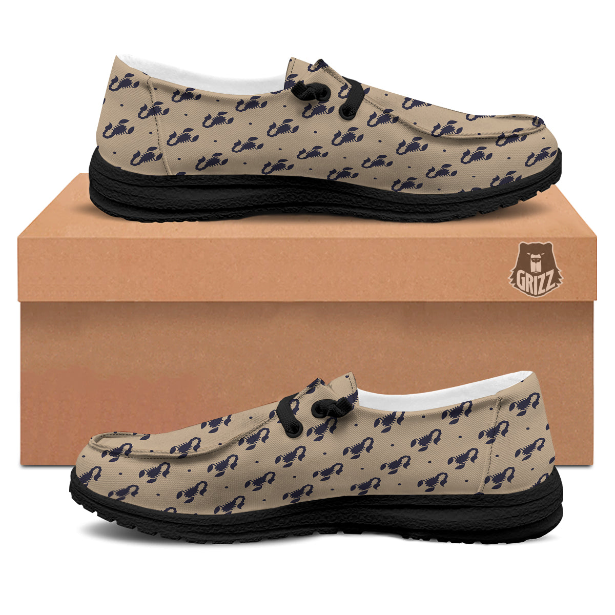 Brown Scorpion Print Pattern Black Loafers-grizzshop