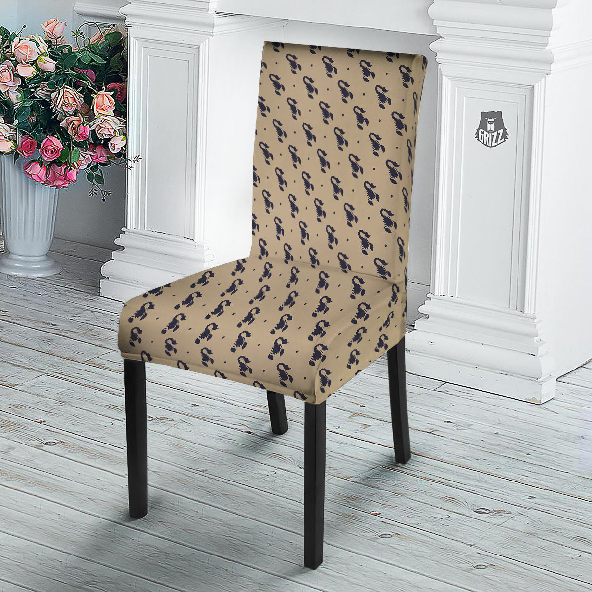 Brown Scorpion Print Pattern Dining Chair Slipcover-grizzshop