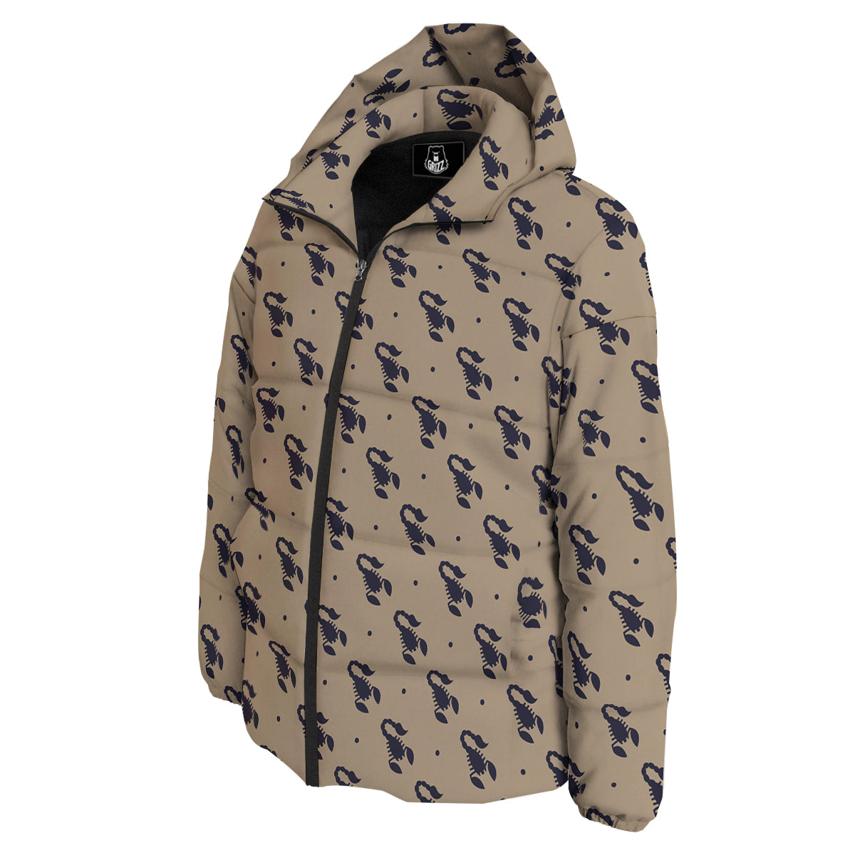 Brown Scorpion Print Pattern Down Jacket-grizzshop