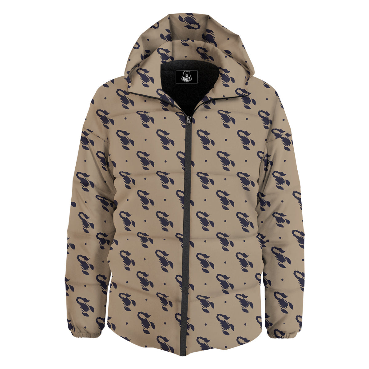 Brown Scorpion Print Pattern Down Jacket-grizzshop