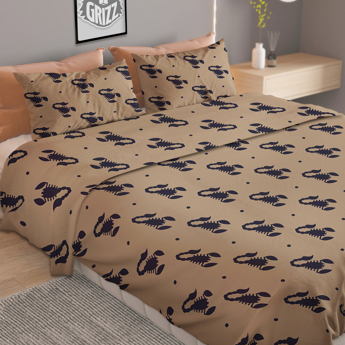 Brown Scorpion Print Pattern Duvet Cover Bedding Set