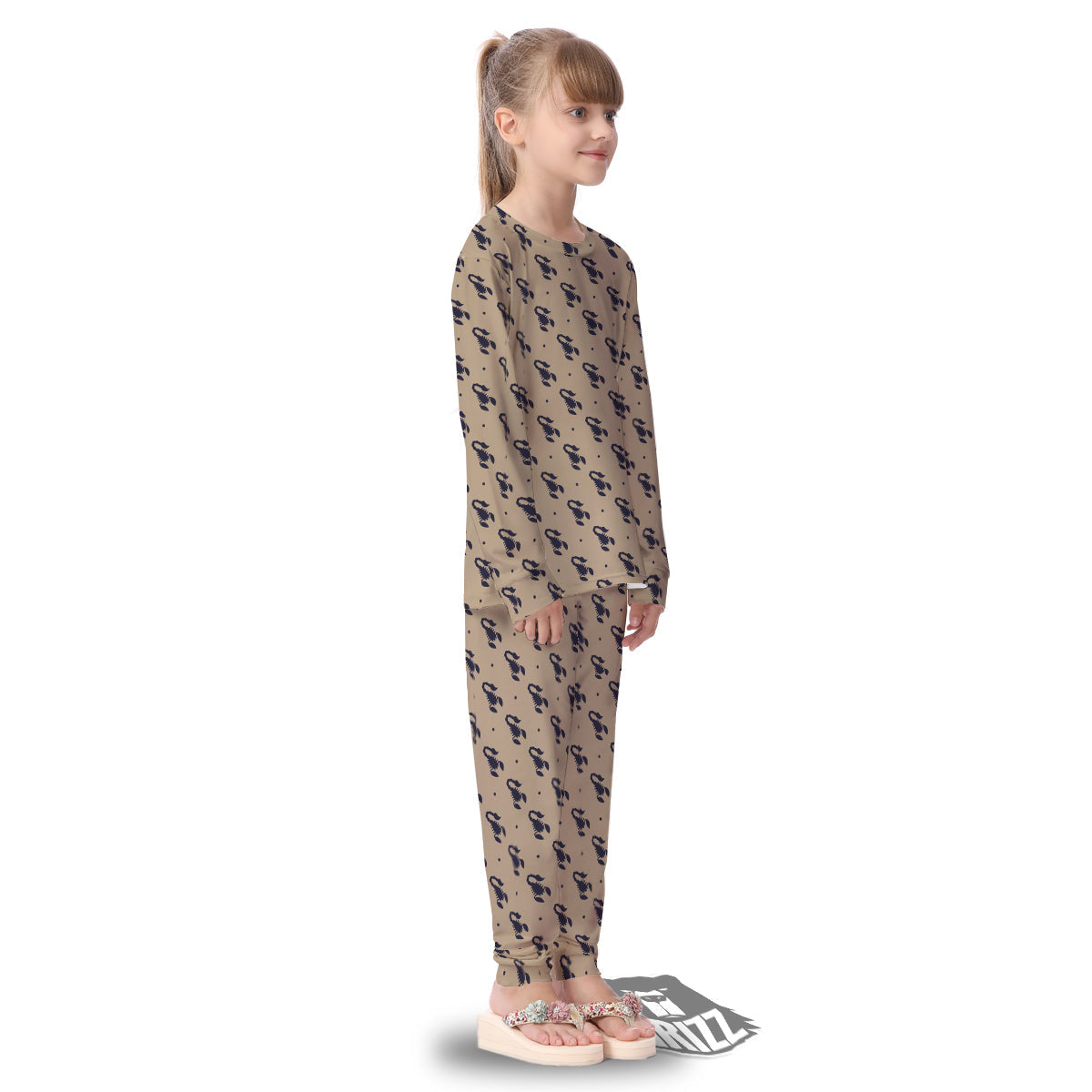 Brown Scorpion Print Pattern Kid's Pajamas-grizzshop