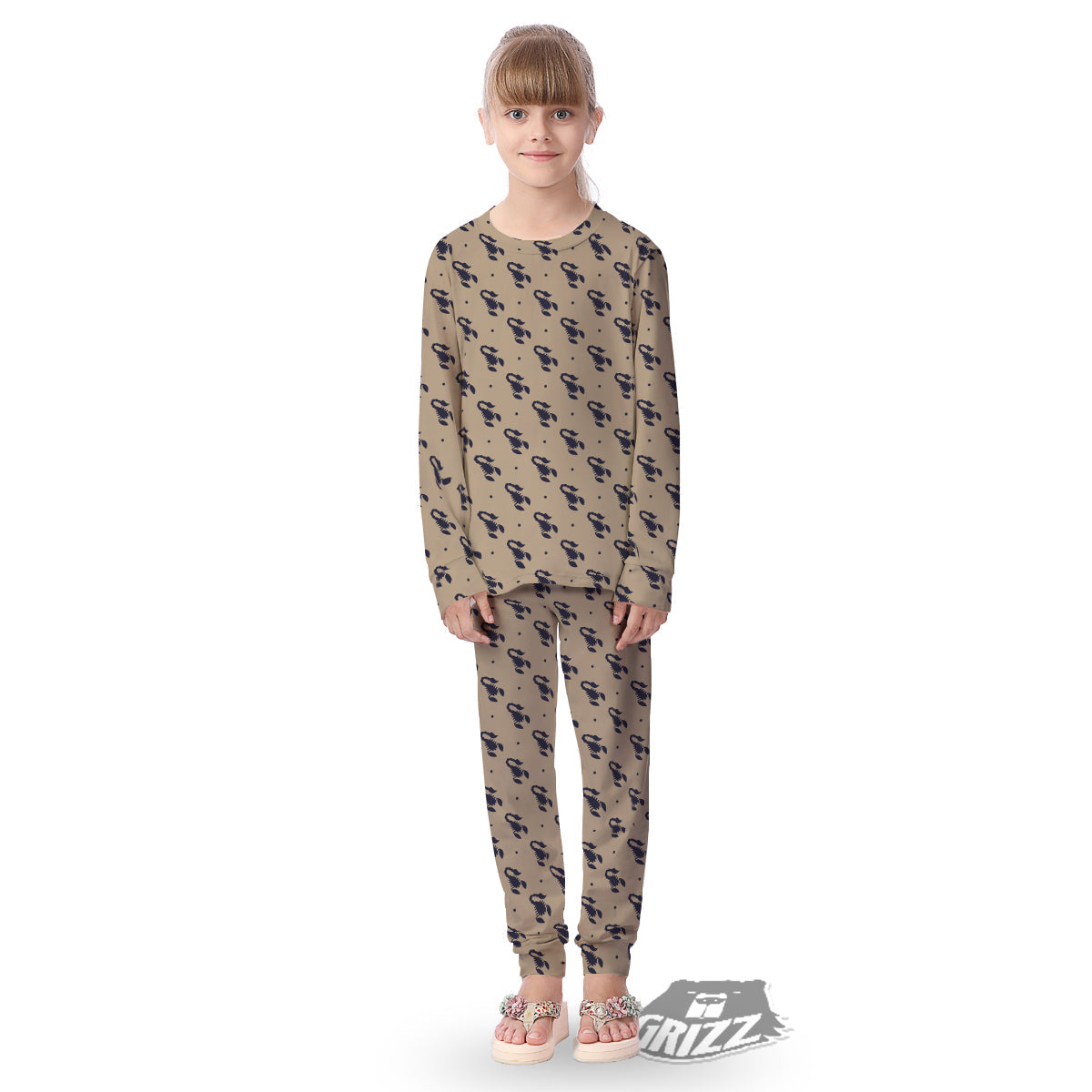 Brown Scorpion Print Pattern Kid's Pajamas-grizzshop