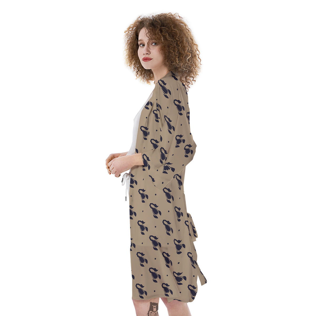Brown Scorpion Print Pattern Kimono-grizzshop