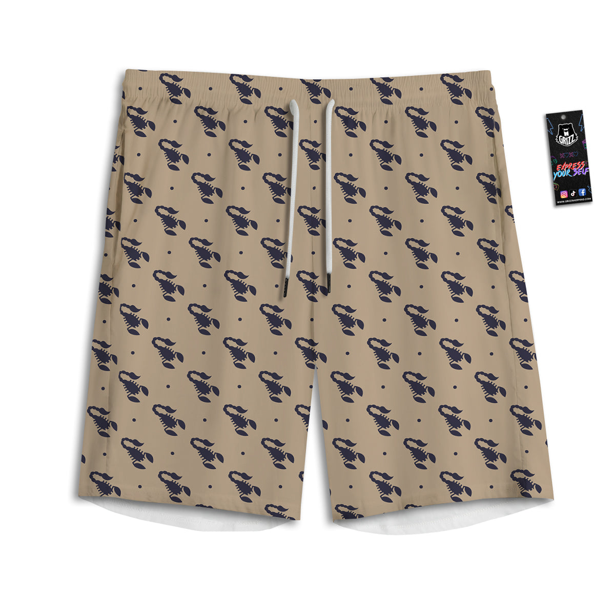 Brown Scorpion Print Pattern Men's Athletic Shorts