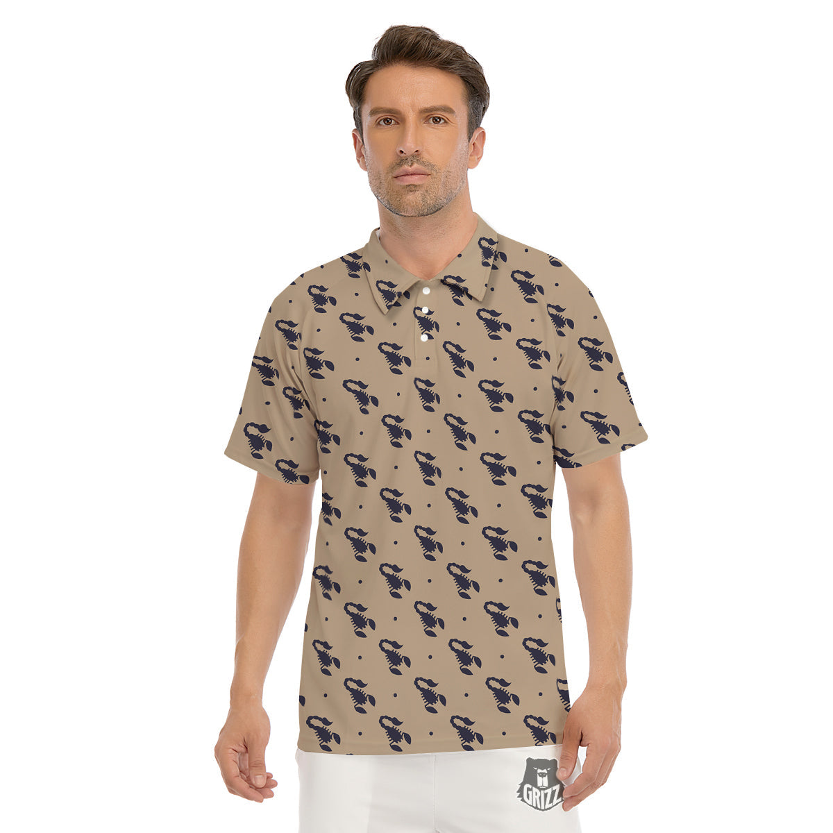 Brown Scorpion Print Pattern Men's Golf Shirts-grizzshop