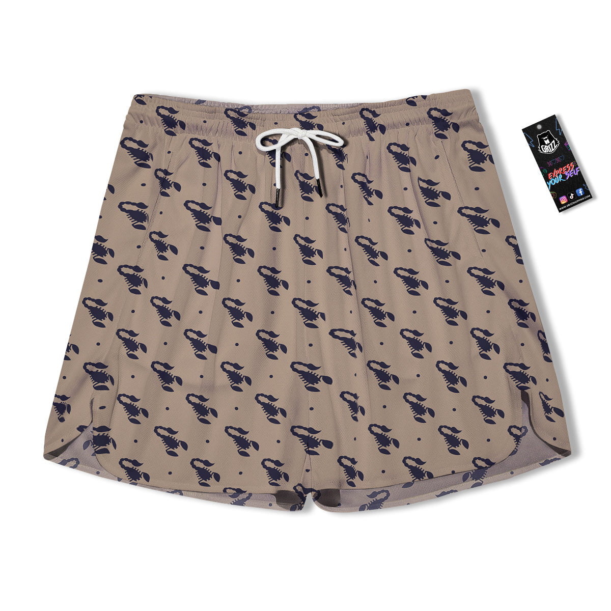 Brown Scorpion Print Pattern Men's Running Shorts-grizzshop