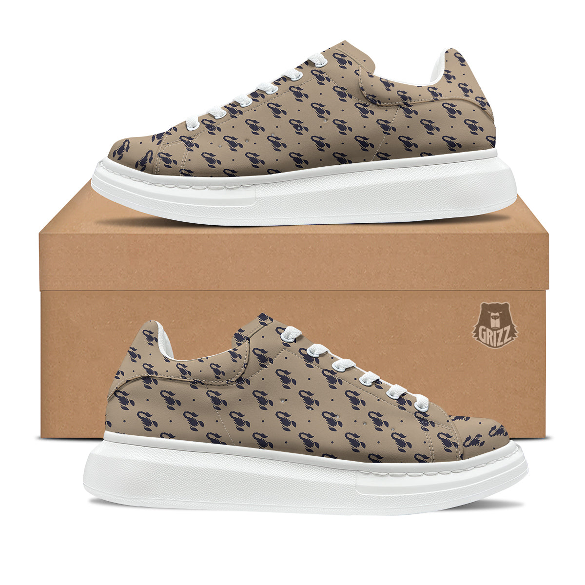 Brown Scorpion Print Pattern Platform Shoes-grizzshop