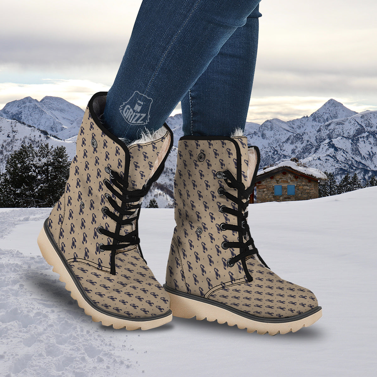 Brown Scorpion Print Pattern Snow Boots-grizzshop