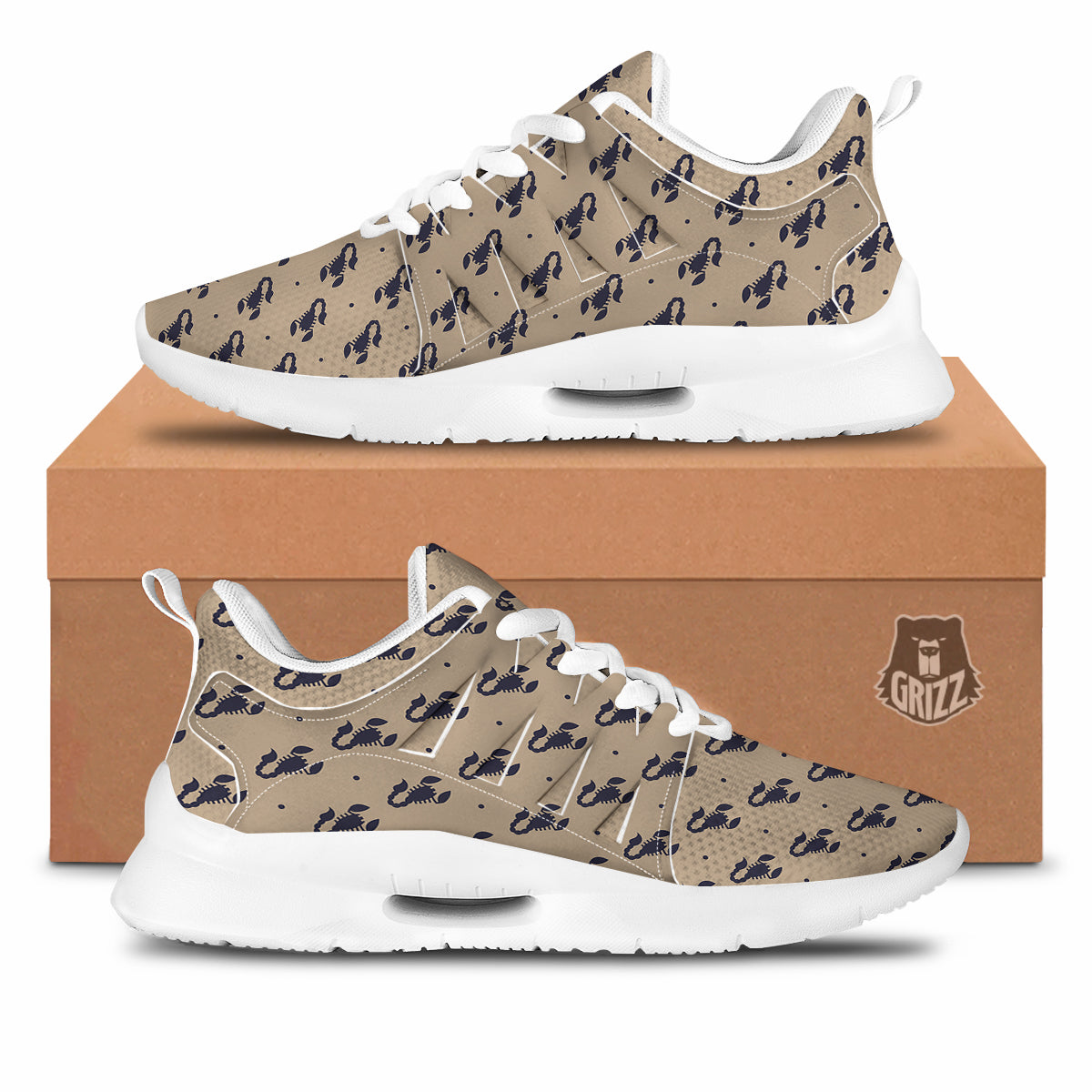 Brown Scorpion Print Pattern Tennis Shoes-grizzshop