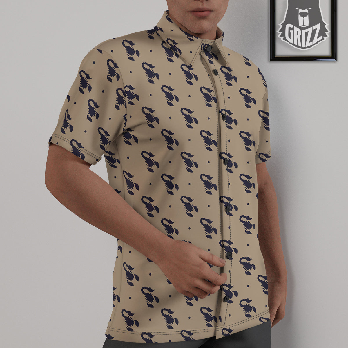 Brown Scorpion Print Pattern Untucked Shirts-grizzshop