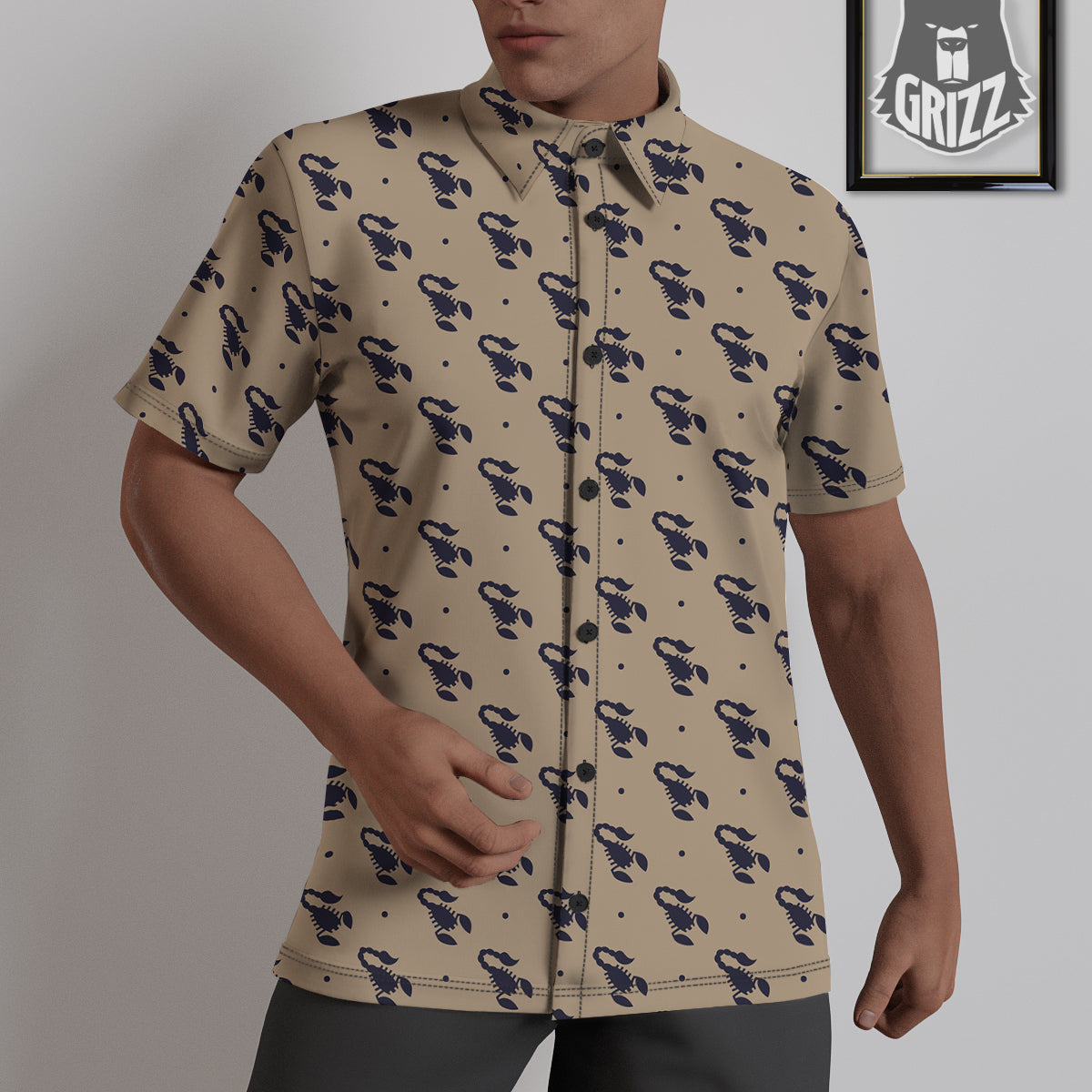 Brown Scorpion Print Pattern Untucked Shirts-grizzshop