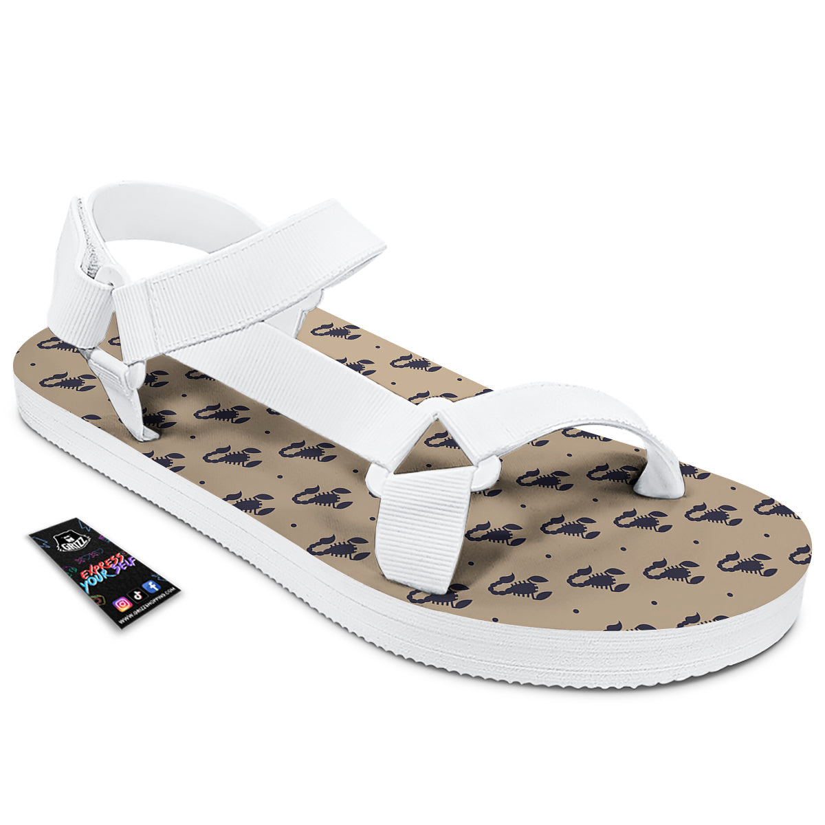 Brown Scorpion Print Pattern White Open Toe Sandals-grizzshop