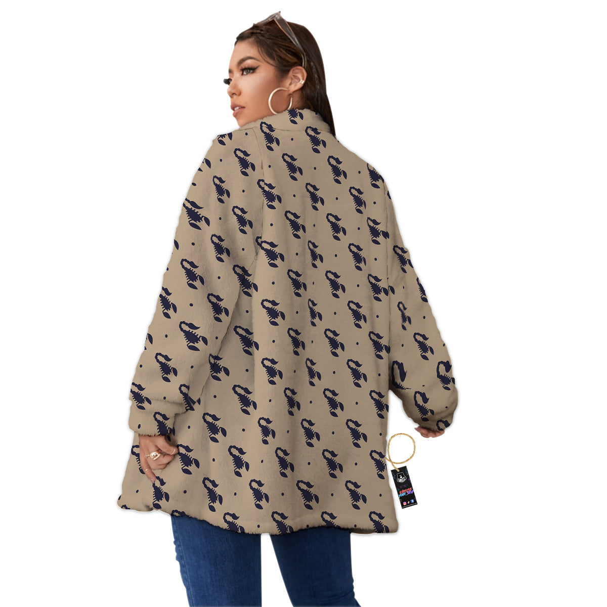 Brown Scorpion Print Pattern Women's Sherpa Jacket-grizzshop