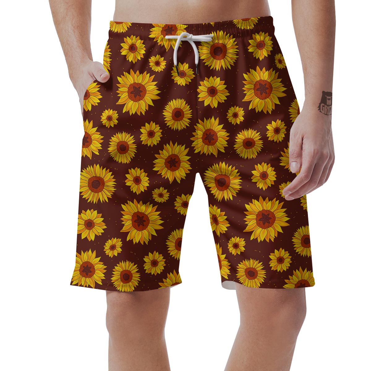 Brown Sunflower Men's Shorts-grizzshop