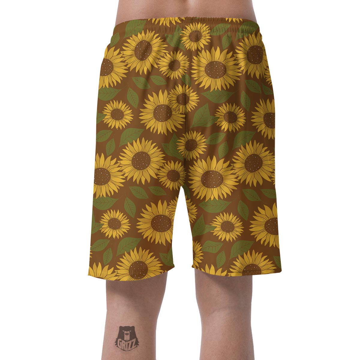Brown Sunflower Print Men's Shorts-grizzshop