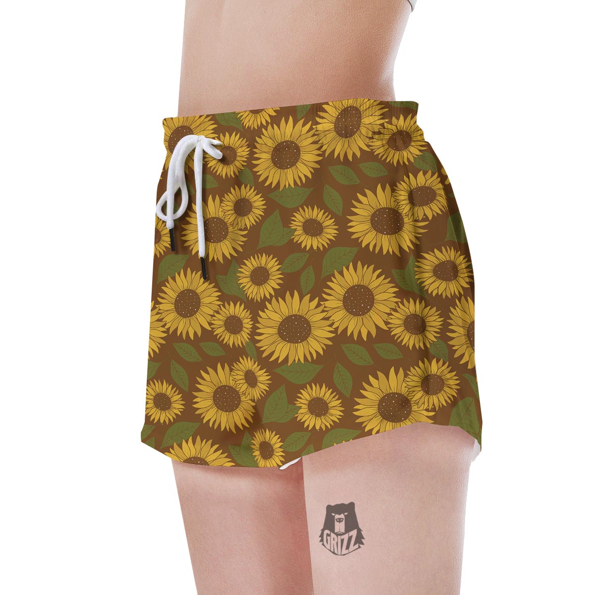 Brown Sunflower Print Women's Shorts-grizzshop