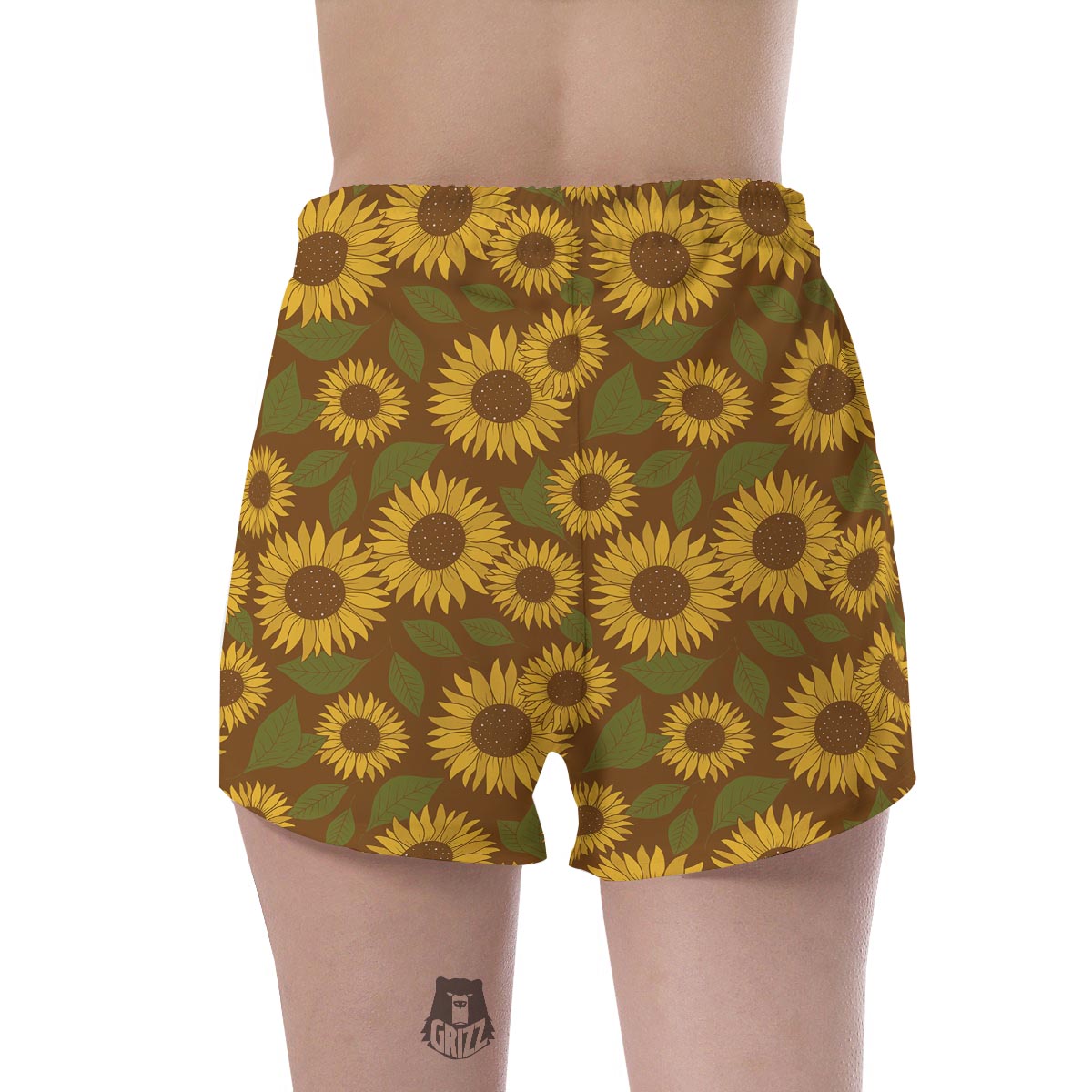 Brown Sunflower Print Women's Shorts-grizzshop