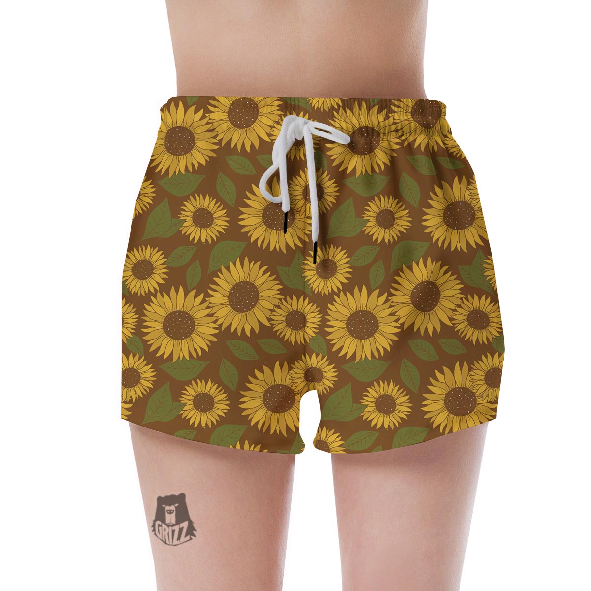 Brown Sunflower Print Women's Shorts-grizzshop