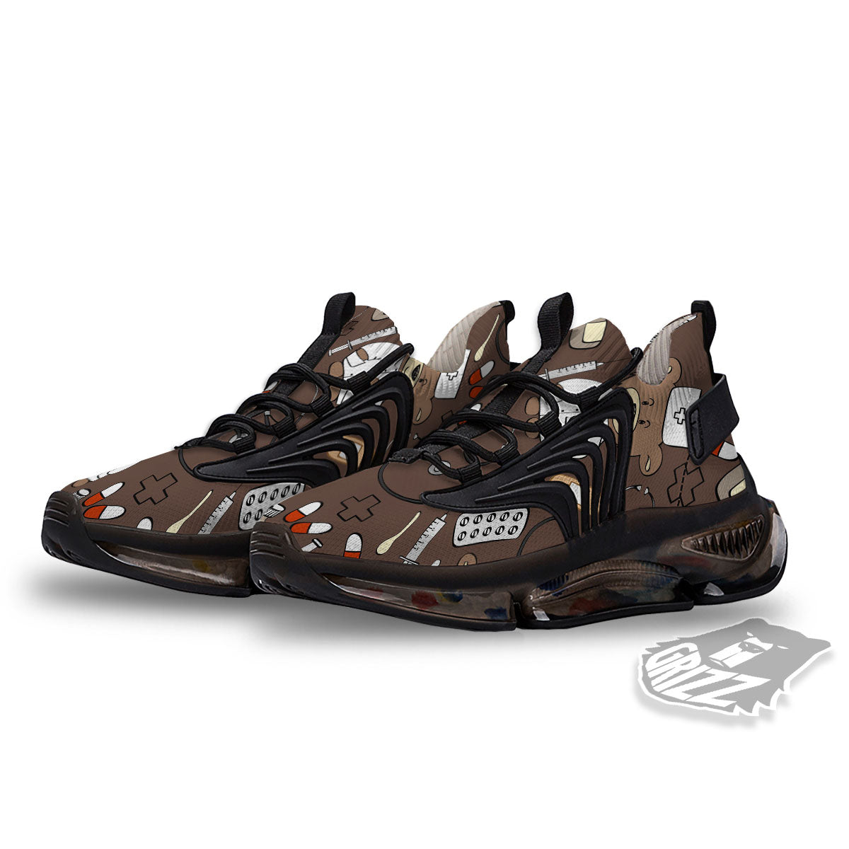 Brown Teddy Bear Nurse Black Gym Shoes-grizzshop
